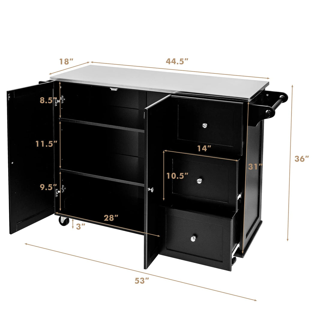 Giantex Kitchen Island with Stainless Steel Countertop, Dark Brown
