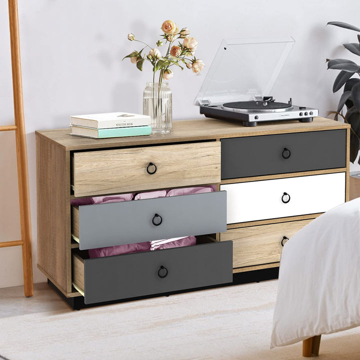 Dresser 6 Drawer Chest Accent Double Clothes Organizer Unit with Sturdy Frame