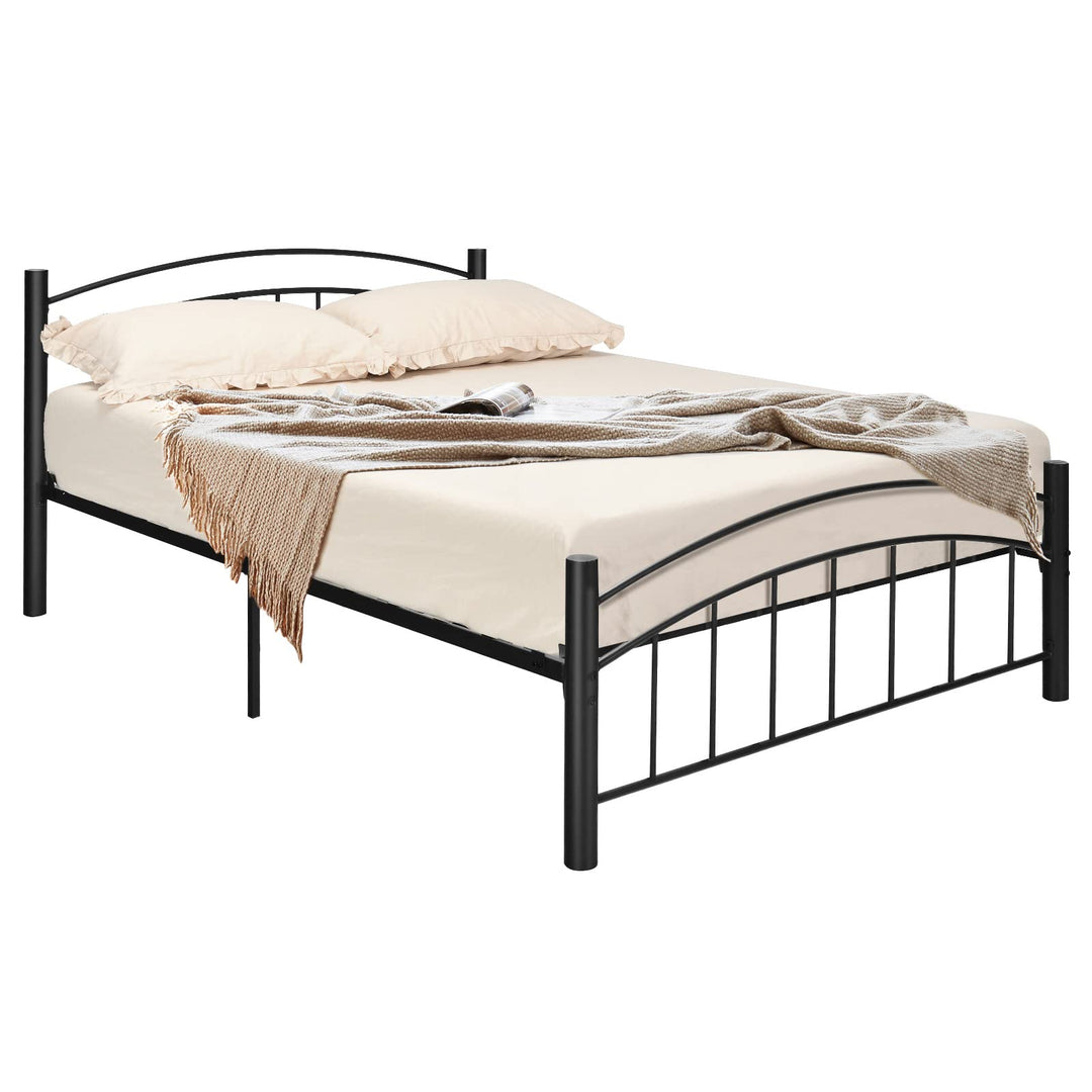 Black Modern Platform Bed with Headboard and Footboard | Metal Bed Frame