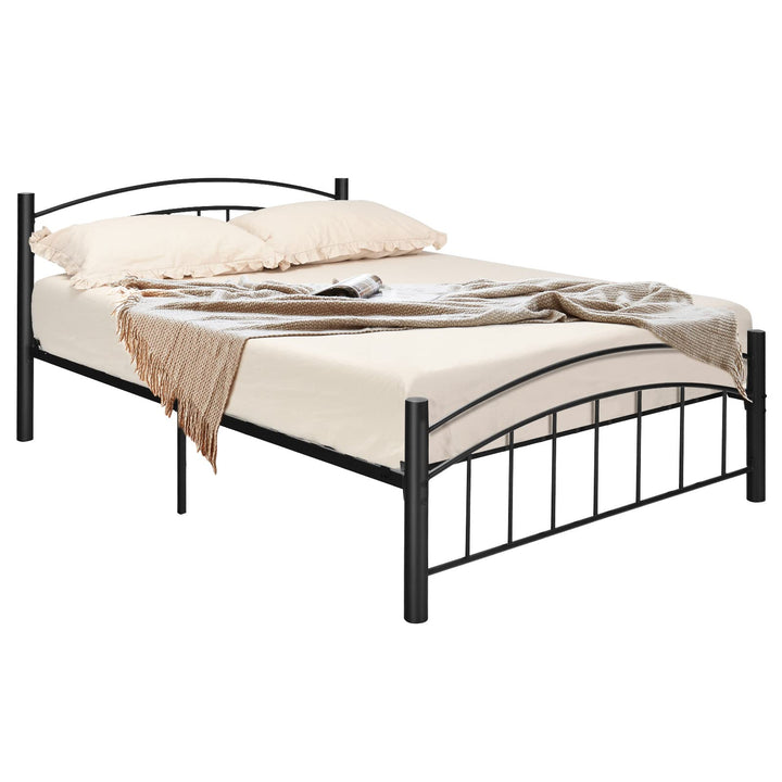 Black Modern Platform Bed with Headboard and Footboard | Metal Bed Frame