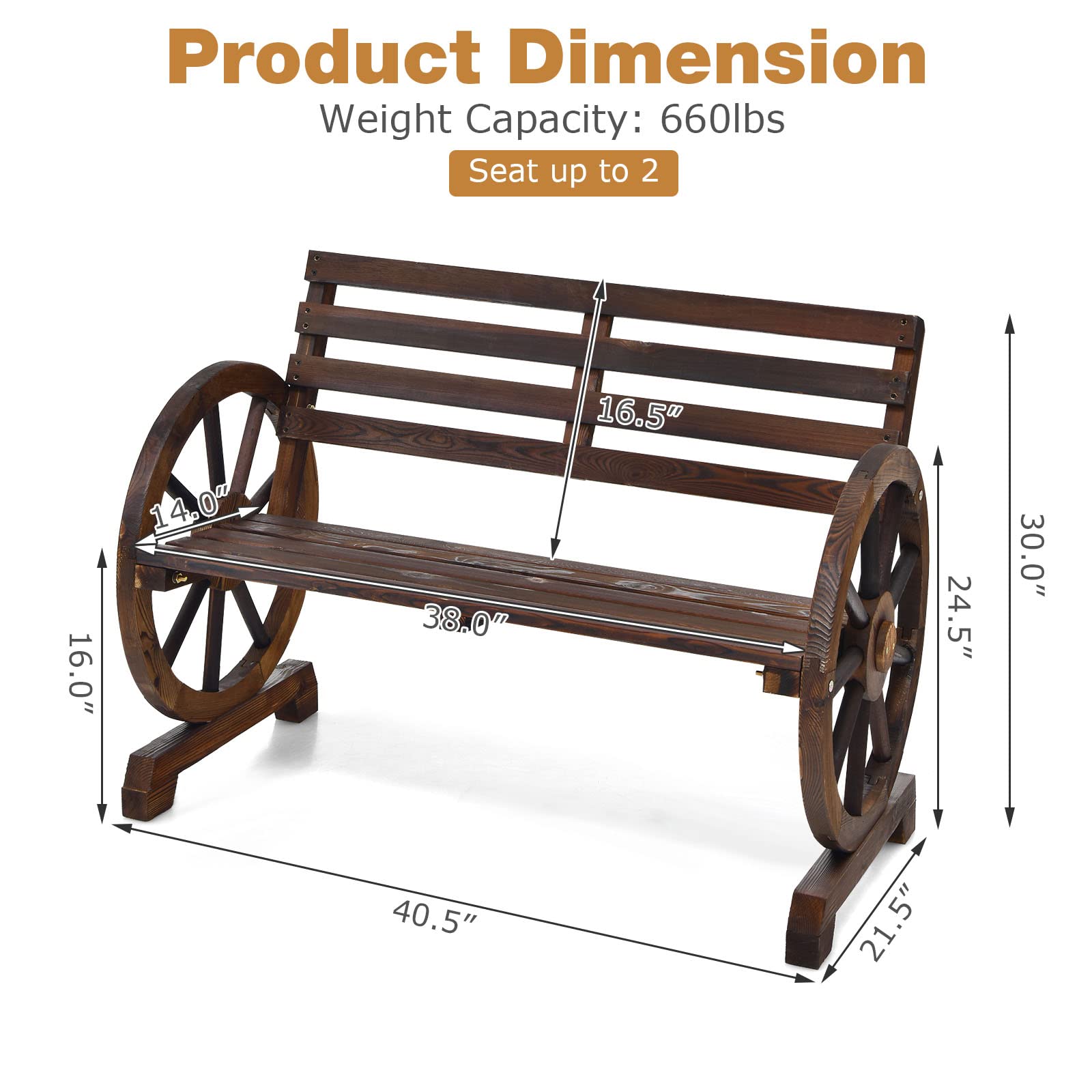 Giantex Outdoor Bench Wooden Wagon Wheel Bench, 2-Person Outdoor Garden Bench