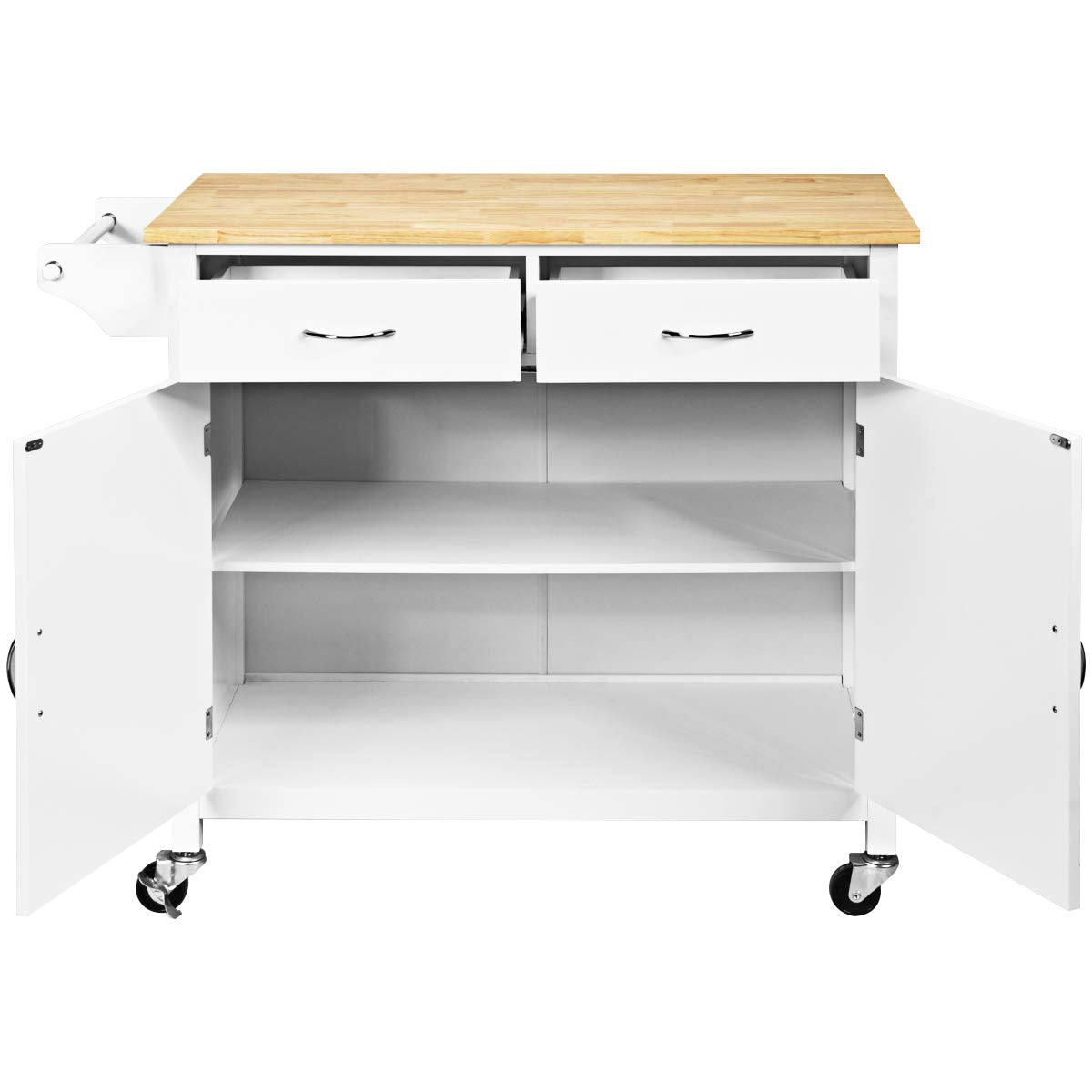 Giantex Kitchen Island, Rolling Kitchen Cart, Wood Counter Top, Bar Dining Room Organizer Furniture, White