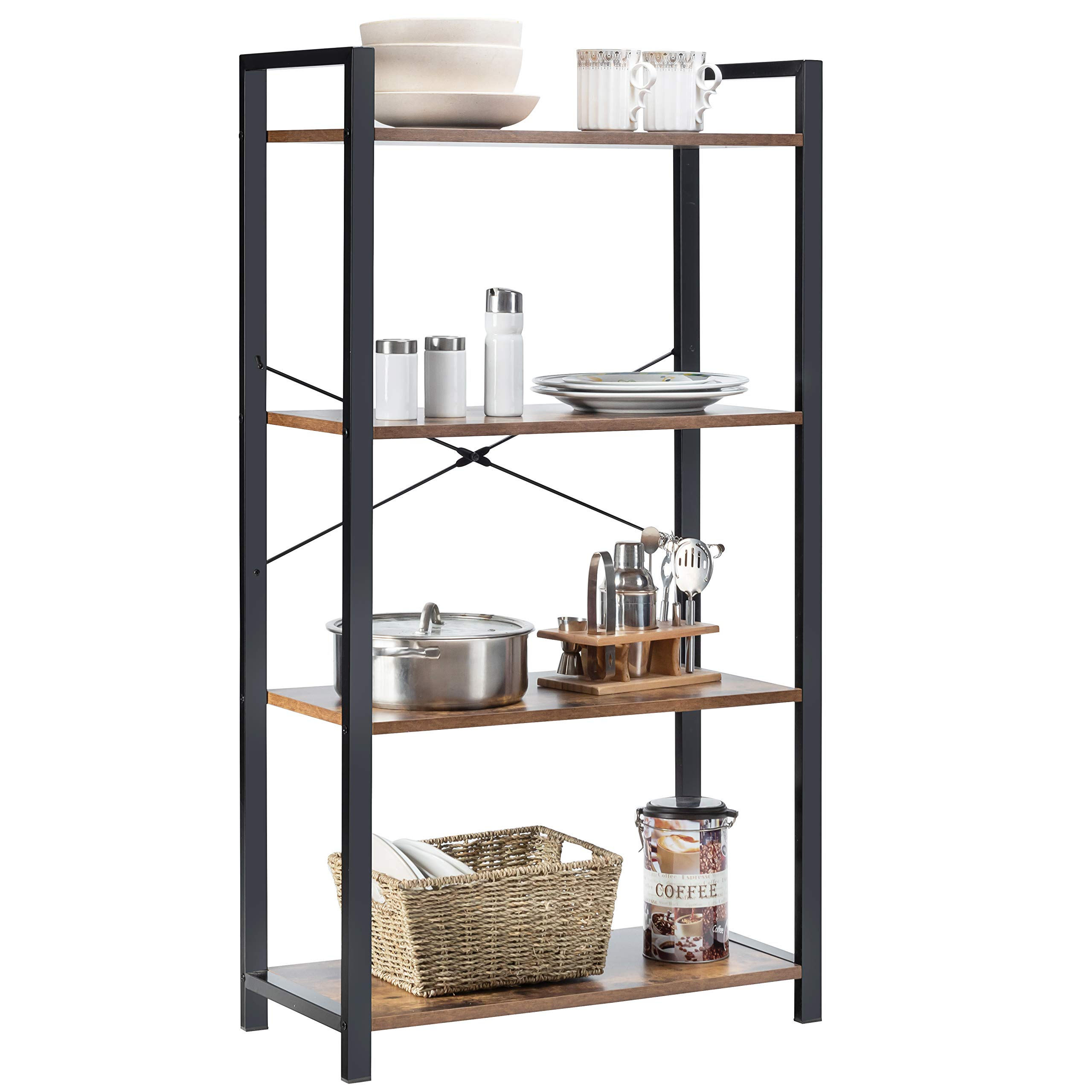 Giantex 4-Tier Industrial Bookshelf, Vintage Bookcase with Metal Frame, Standing Shelf Unit