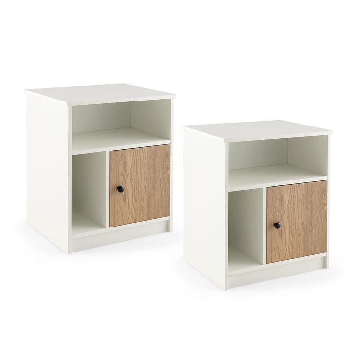 Giantex White Nightstand Set of 2, 25" Tall End Side Table with 1 Door & 2 Open Shelves