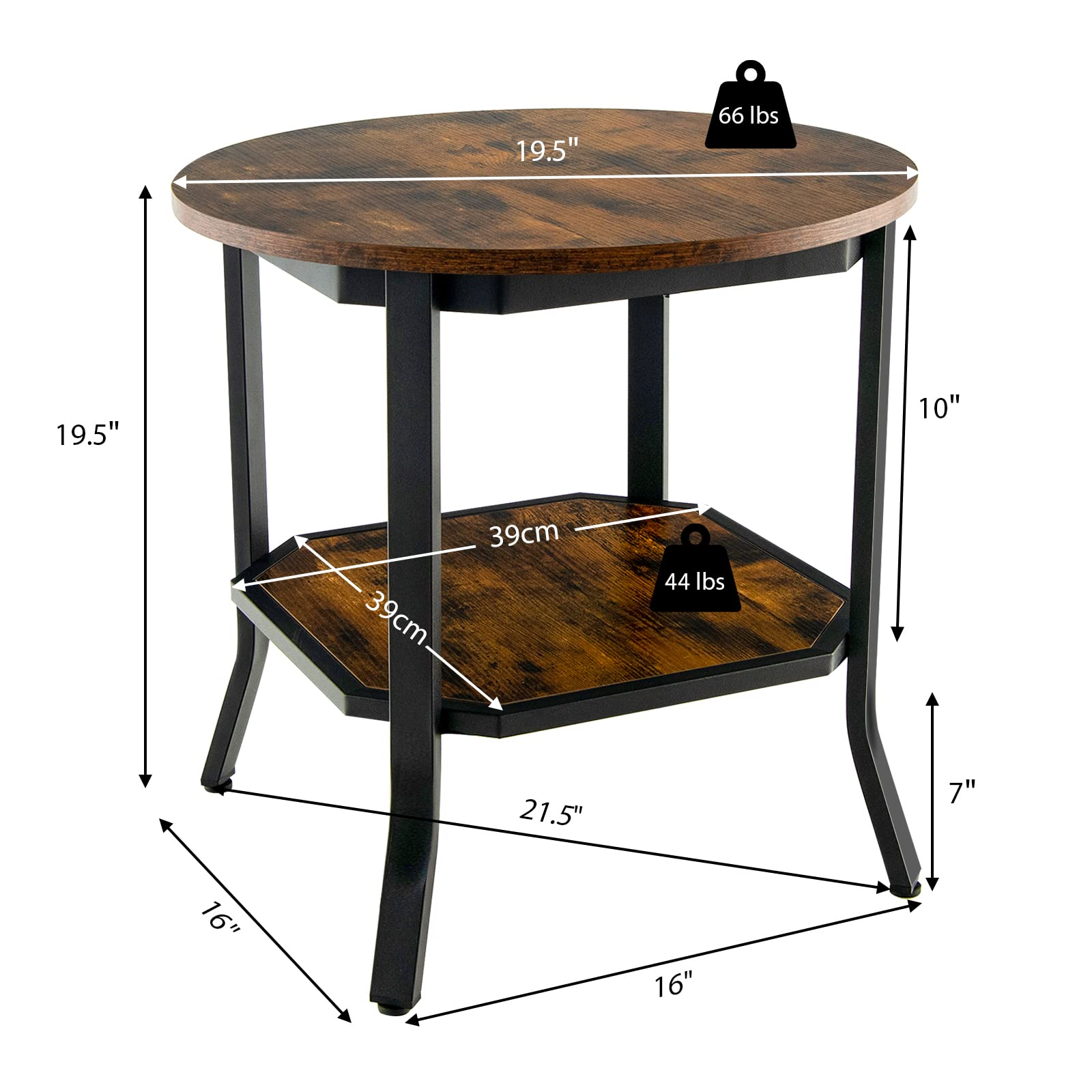 Giantex Round End Table, Industrial Nightstand w/Storage Shelf
