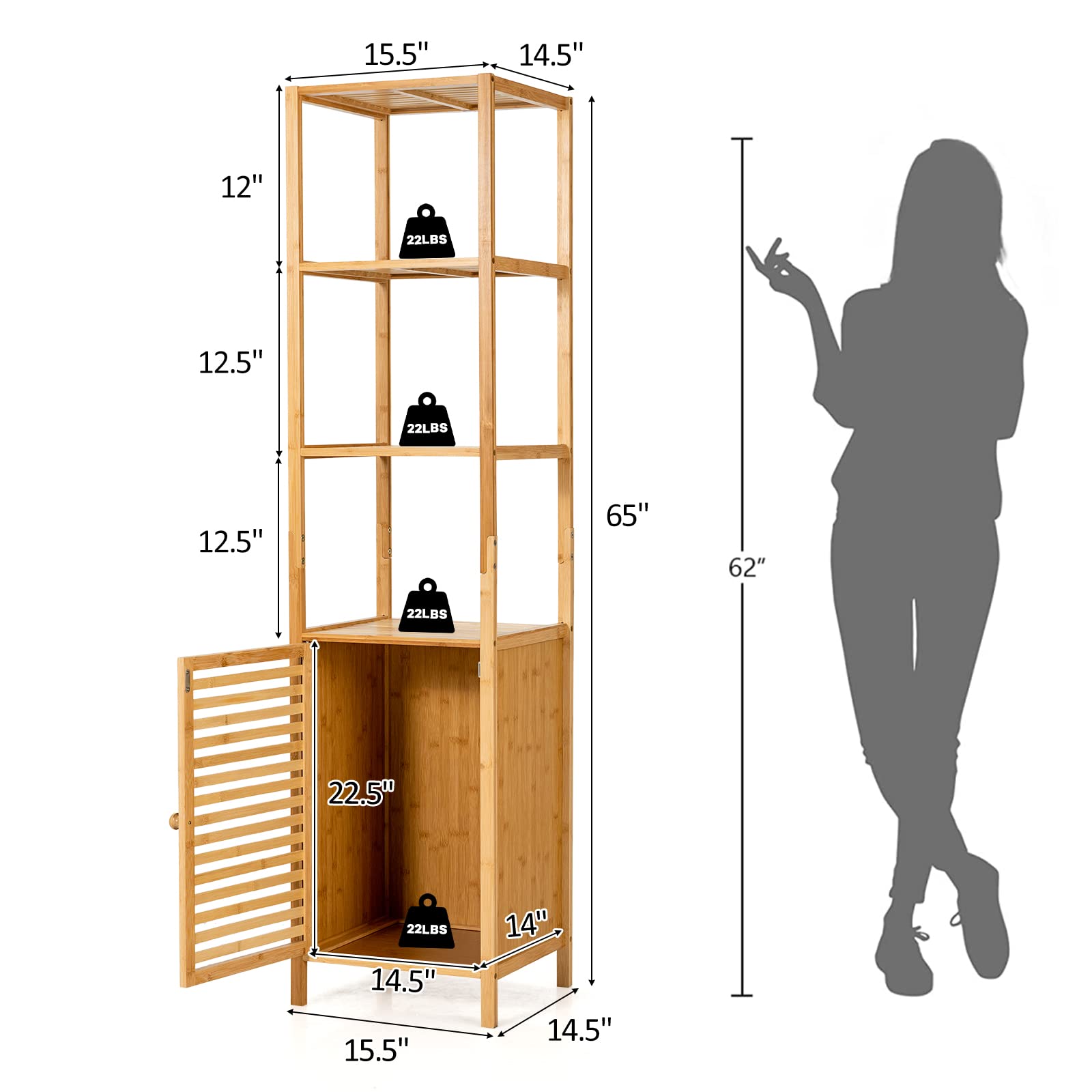 3-Tier Slim Shelving Unit with Shutter Door & Anti-Toppling Device