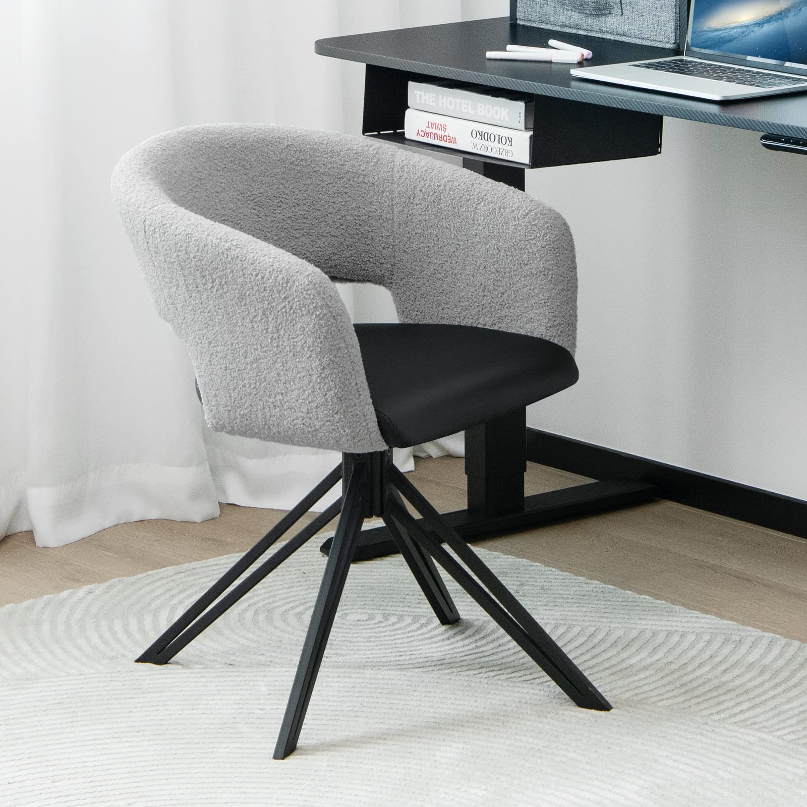 Giantex Modern Swivel Accent Chair, Sherpa Covered Desk Chair No Wheels with Solid Steel Legs