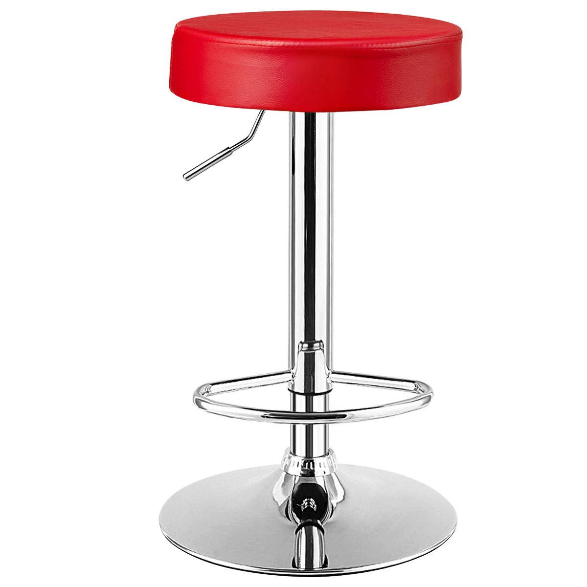 Modern Swivel Backless Round Barstool, PU Leather Armless bar Chair with Height Adjustable, Chrome Footrest