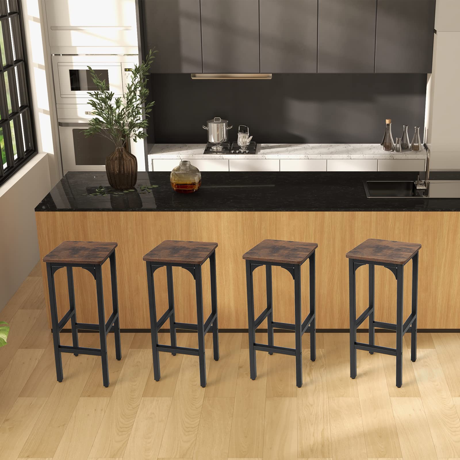 Giantex 28" Counter Height Bar Stools Set of 2, Metal Frame Bar Chairs with Adjustable Foot Pads, Brown