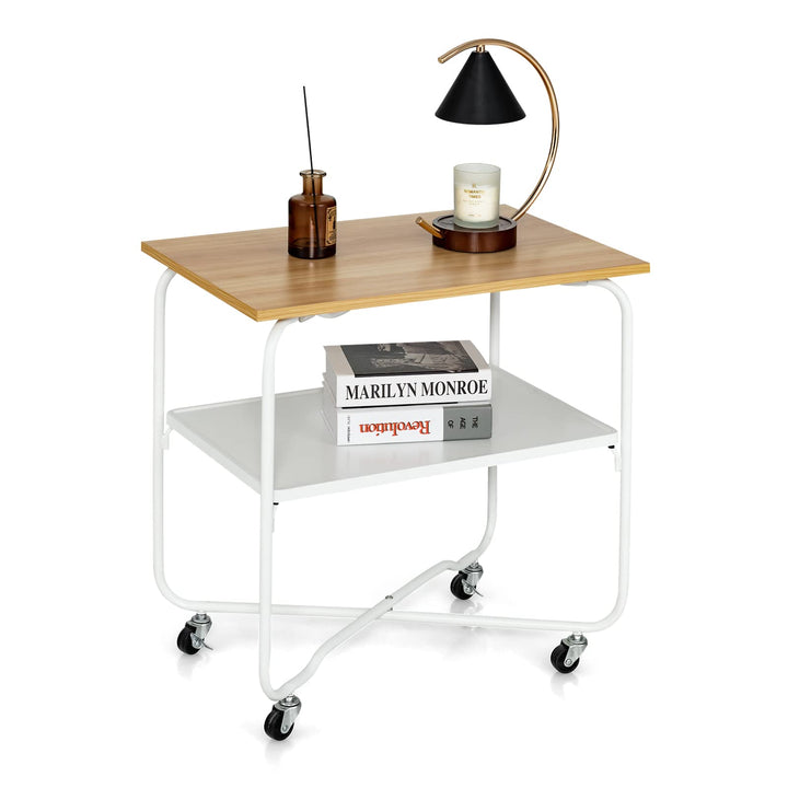 End Table on Wheels, 2-Tier Rolling Storage Cart - Giantex