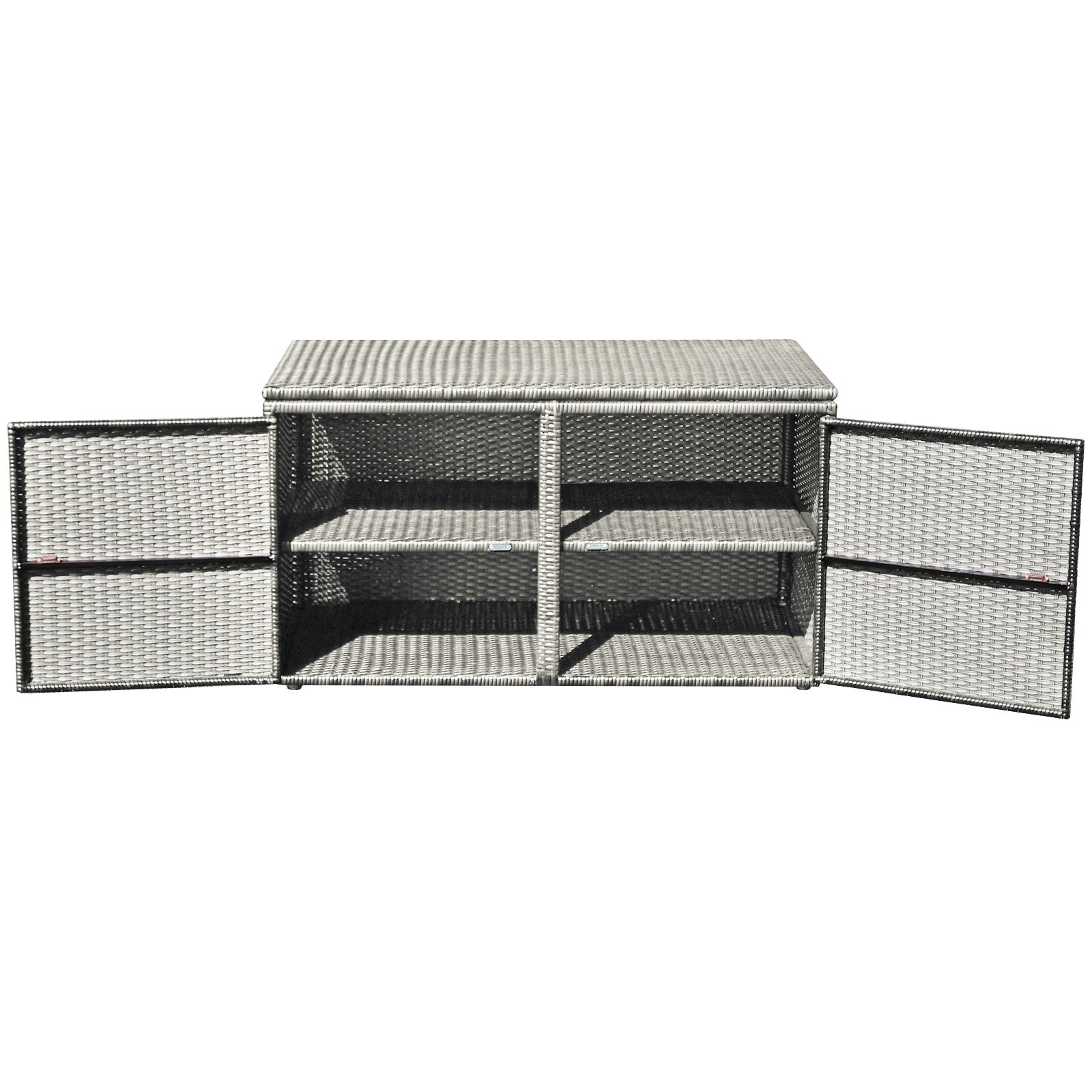 Rattan Deck Box Outdoor&Indoor 88 Gallon Wicker Storage Bench W/Separate Storage Shelf