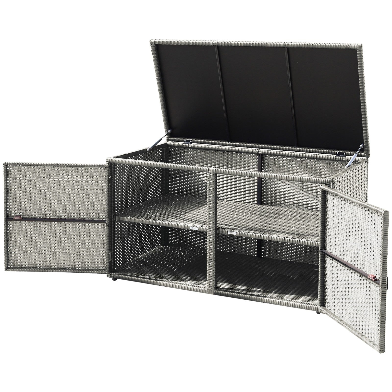 Rattan Deck Box Outdoor&Indoor 88 Gallon Wicker Storage Bench W/Separate Storage Shelf