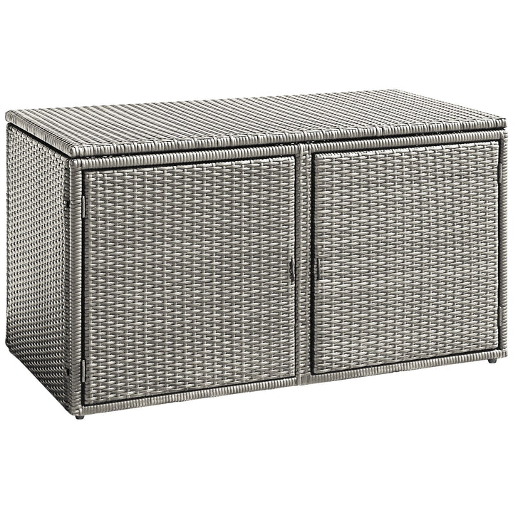 Rattan Deck Box Outdoor&Indoor 88 Gallon Wicker Storage Bench W/Separate Storage Shelf