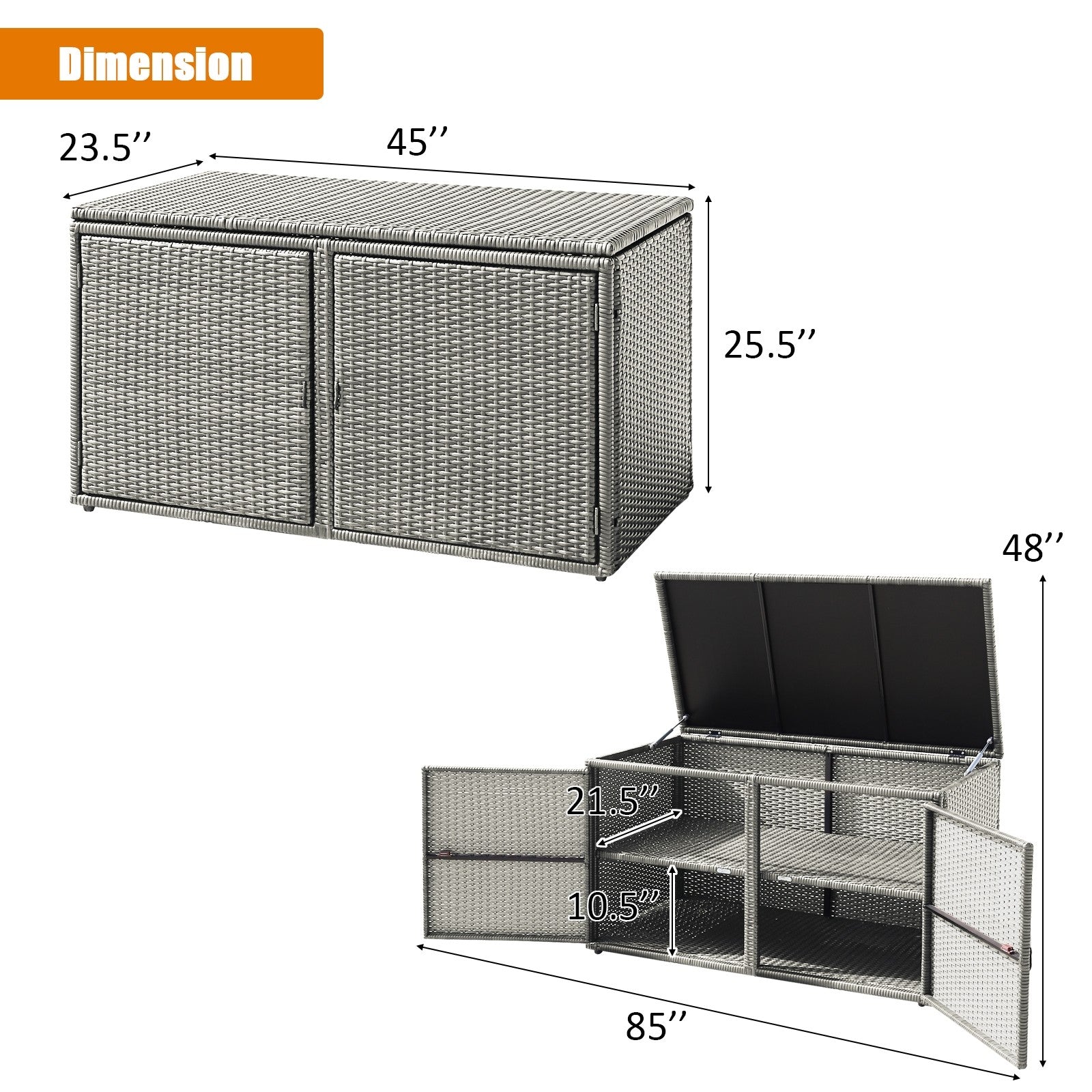 Rattan Deck Box Outdoor&Indoor 88 Gallon Wicker Storage Bench W/Separate Storage Shelf
