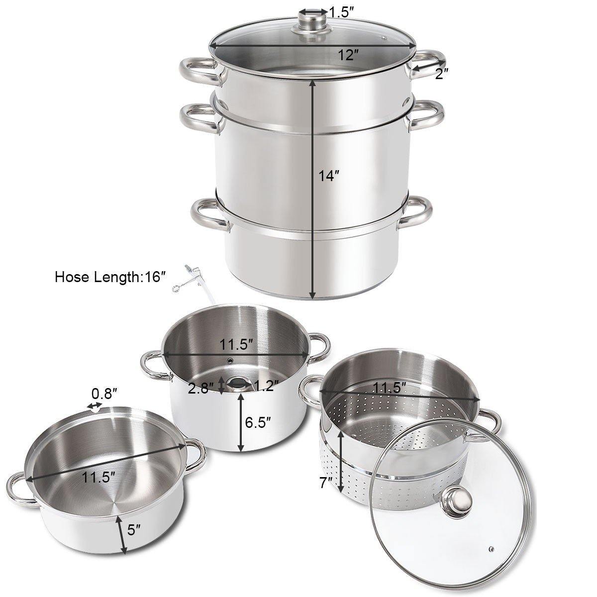 11 Quart Juice Steamer Fruit Vegetables Juicer Steamers w/ Tempered Glass Lid - Giantexus