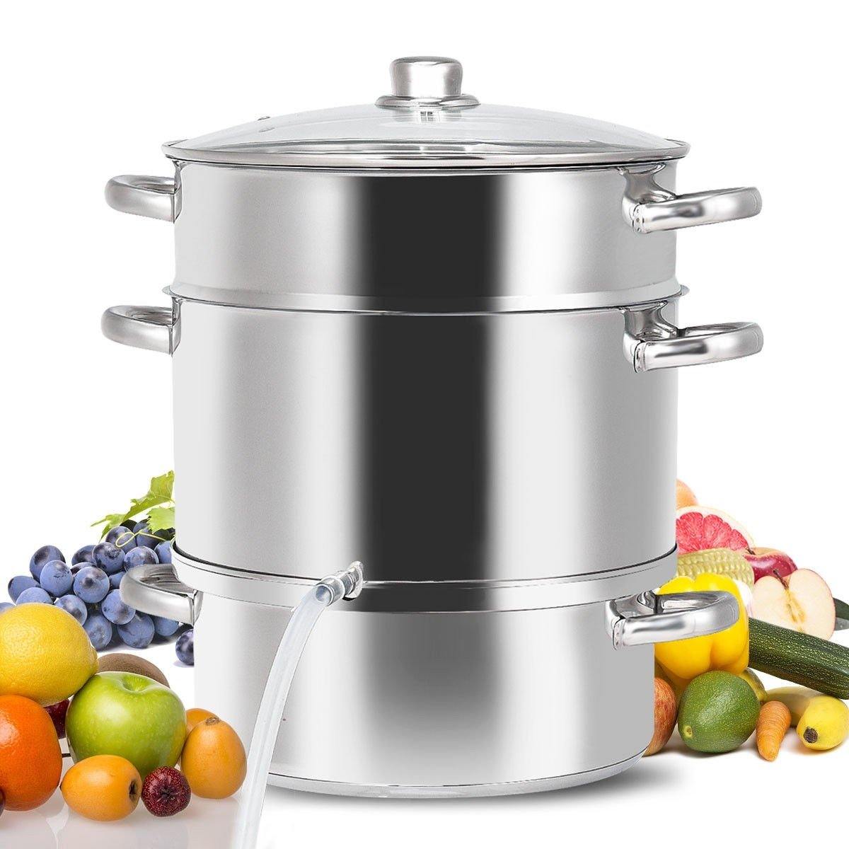 11 Quart Juice Steamer Fruit Vegetables Juicer Steamers w/ Tempered Glass Lid - Giantexus