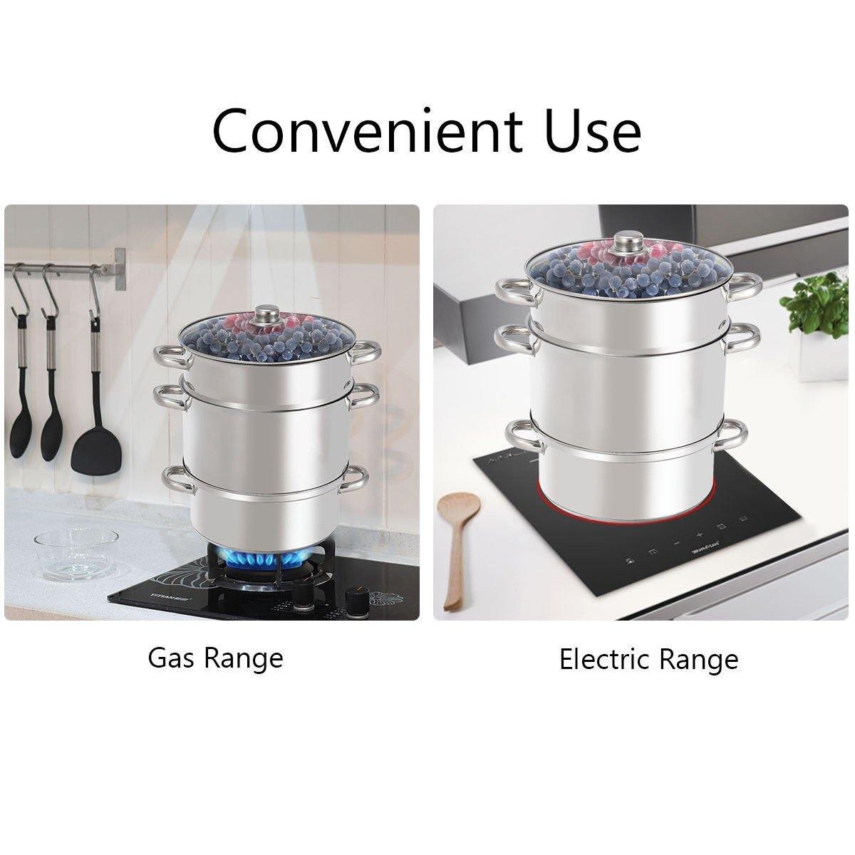 11 Quart Juice Steamer Fruit Vegetables Juicer Steamers w/ Tempered Glass Lid - Giantexus