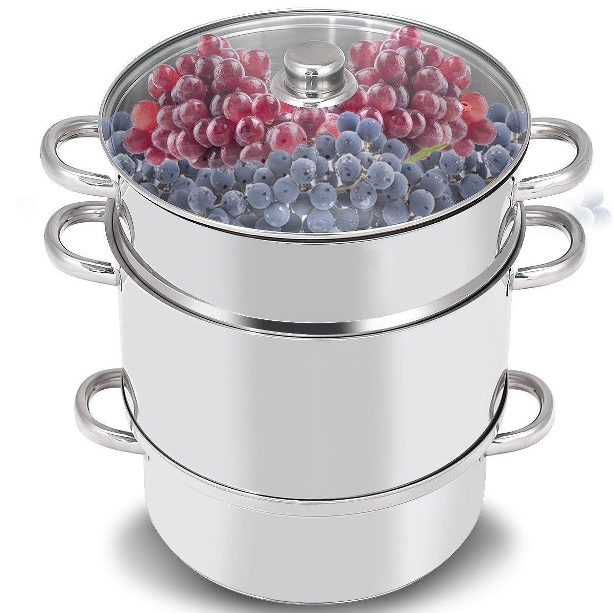 11 Quart Juice Steamer Fruit Vegetables Juicer Steamers w/ Tempered Glass Lid - Giantexus