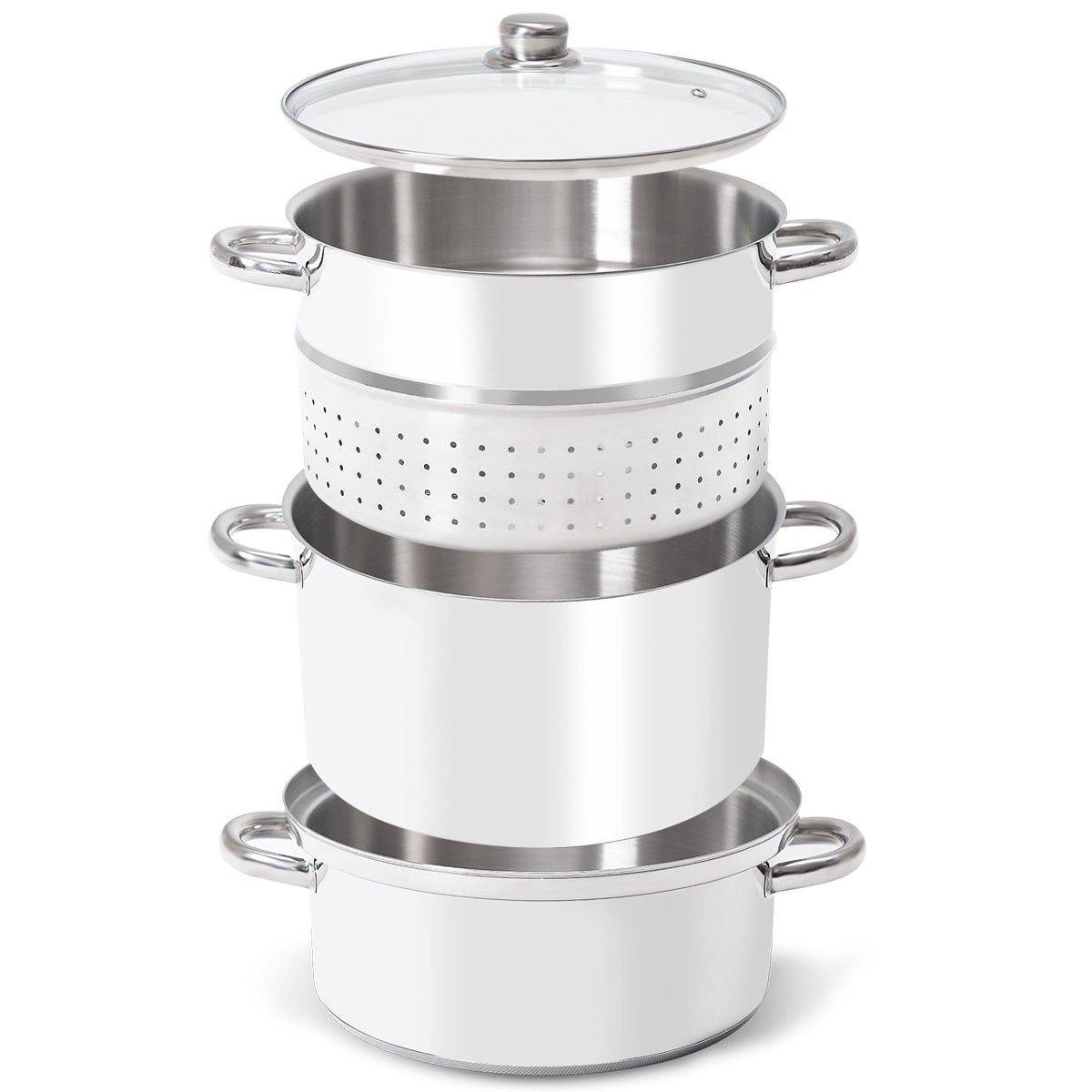 11 Quart Juice Steamer Fruit Vegetables Juicer Steamers w/ Tempered Glass Lid - Giantexus