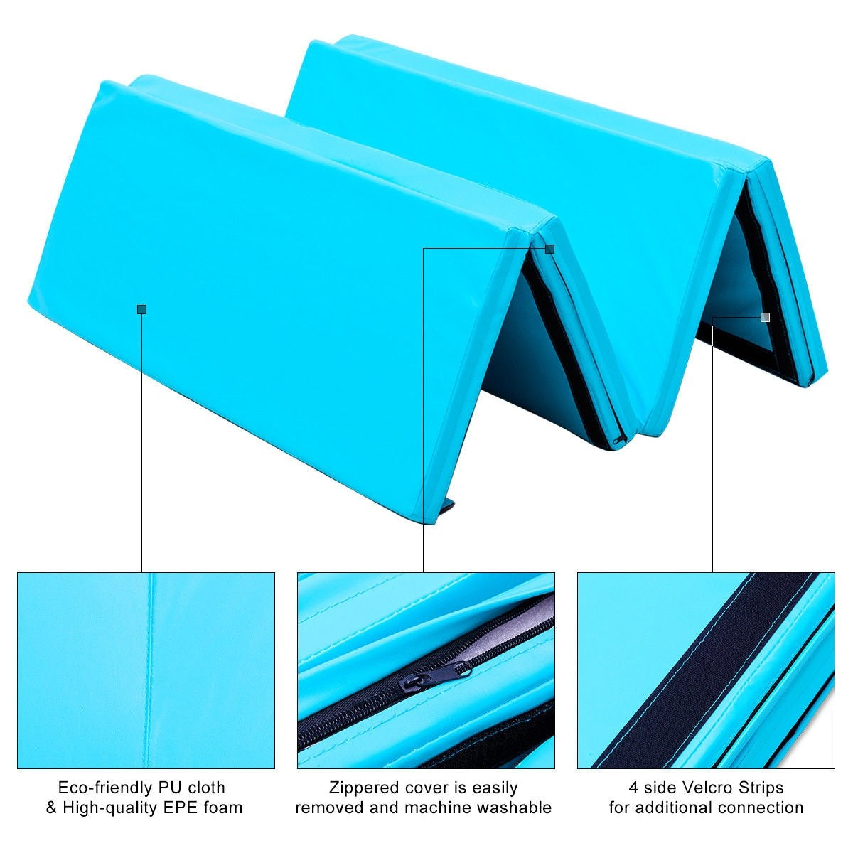 Giantex 6 ft x 4 ft Gymnastics Mat, Folding Anti-Tear Exercise Floor Mats W/Handles (Light Blue) - Giantexus