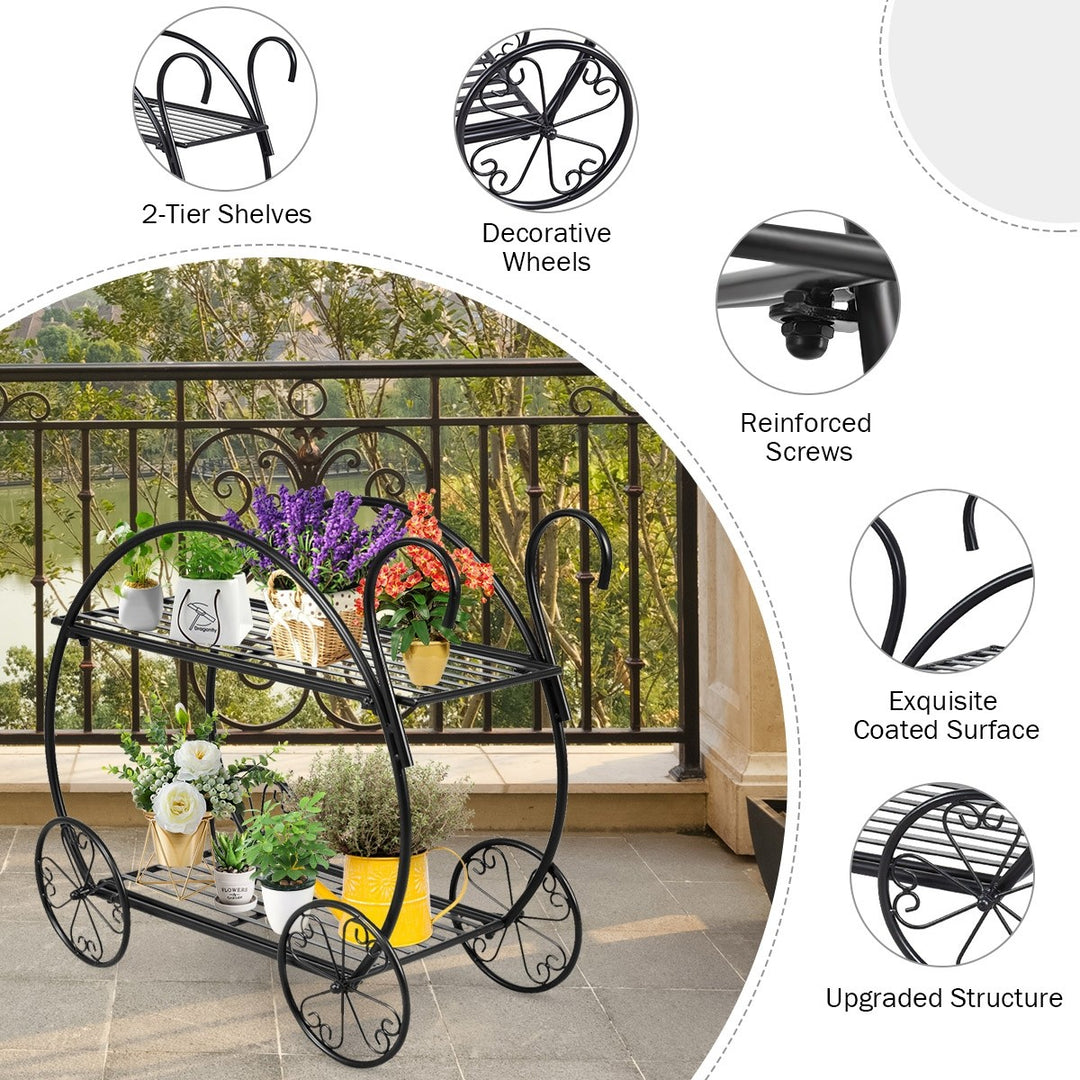 Garden Cart Metal Plant Stand with 4 Decorative Wheels