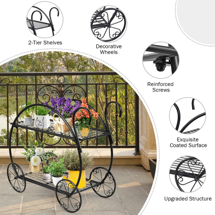Garden Cart Metal Plant Stand with 4 Decorative Wheels