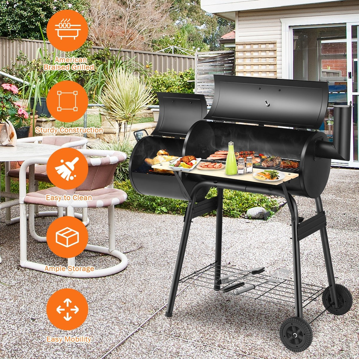 BBQ Charcoal Grill with Offset Smoker - Giantexus