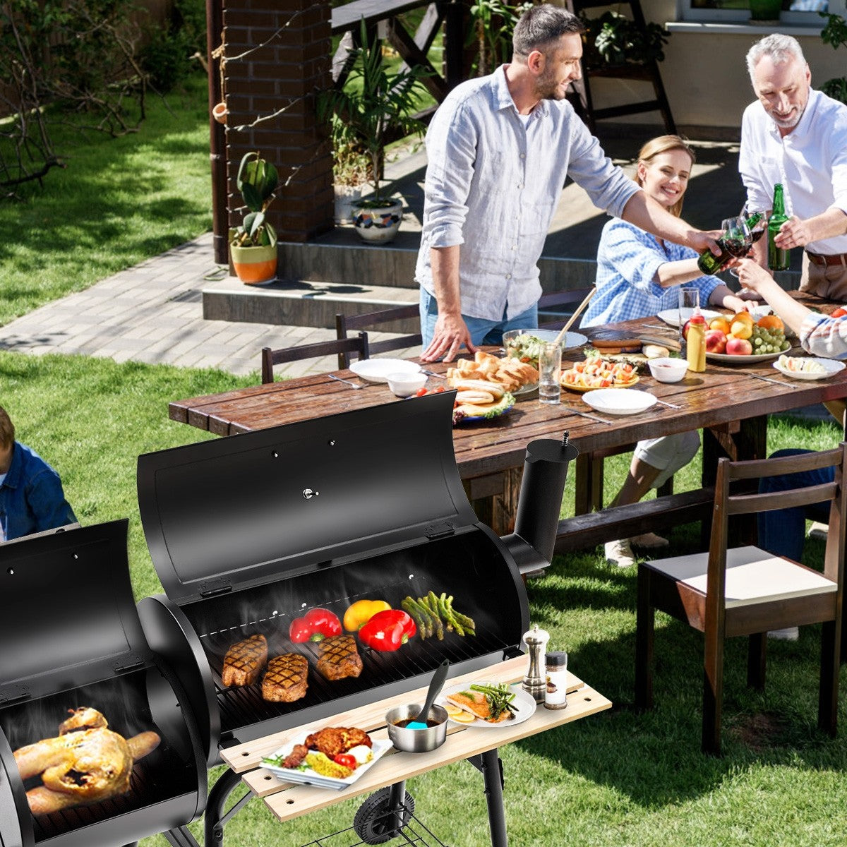 BBQ Charcoal Grill with Offset Smoker - Giantexus