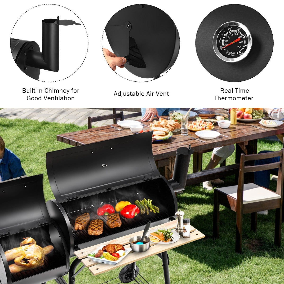 BBQ Charcoal Grill with Offset Smoker - Giantexus