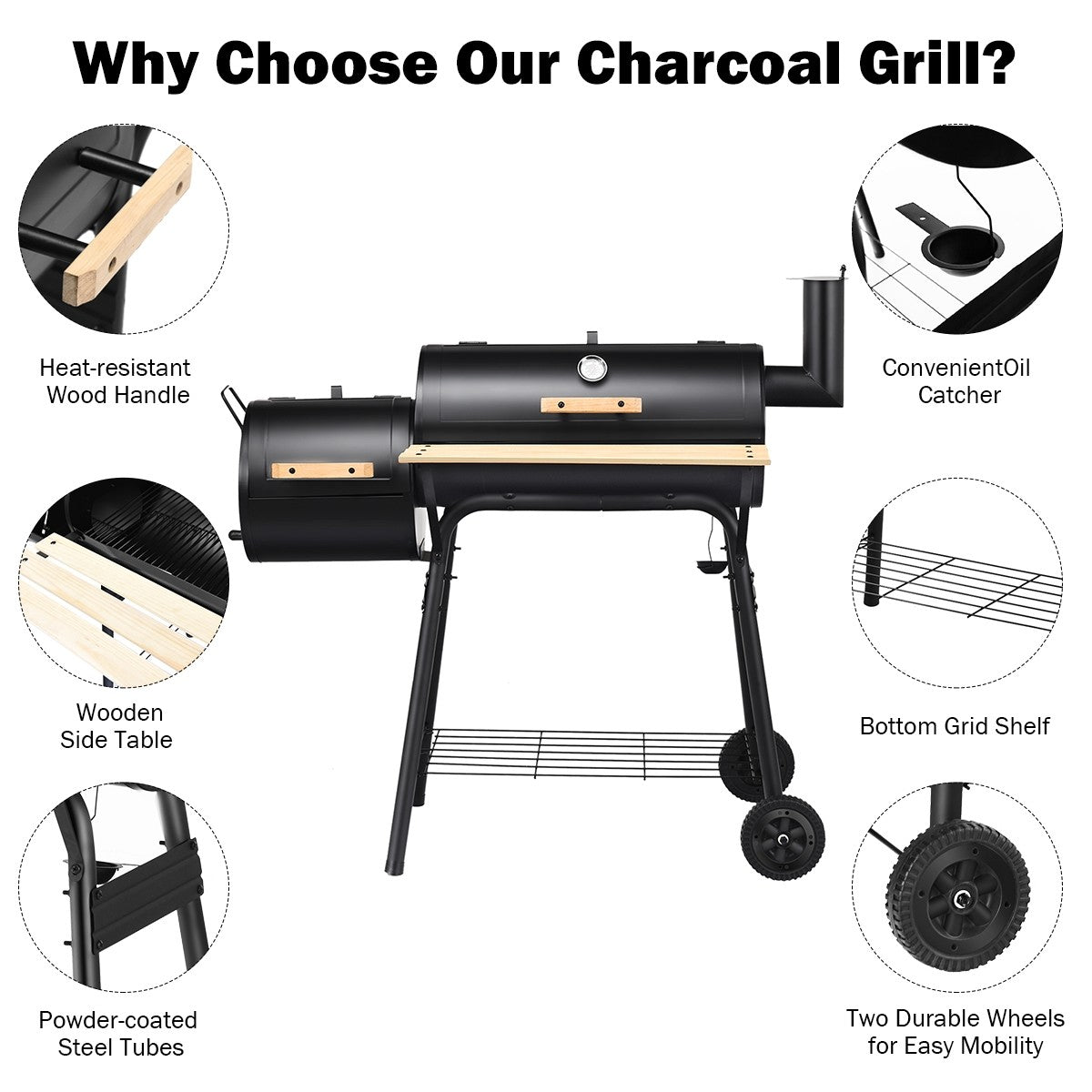 BBQ Charcoal Grill with Offset Smoker - Giantexus