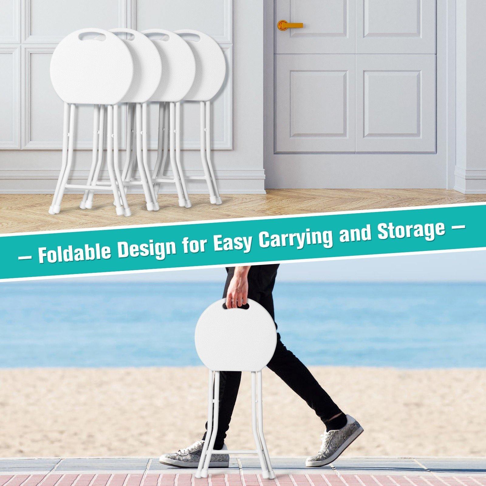 Set of 4 Folding Stool, Round Foldable Bar Stools - Giantexus
