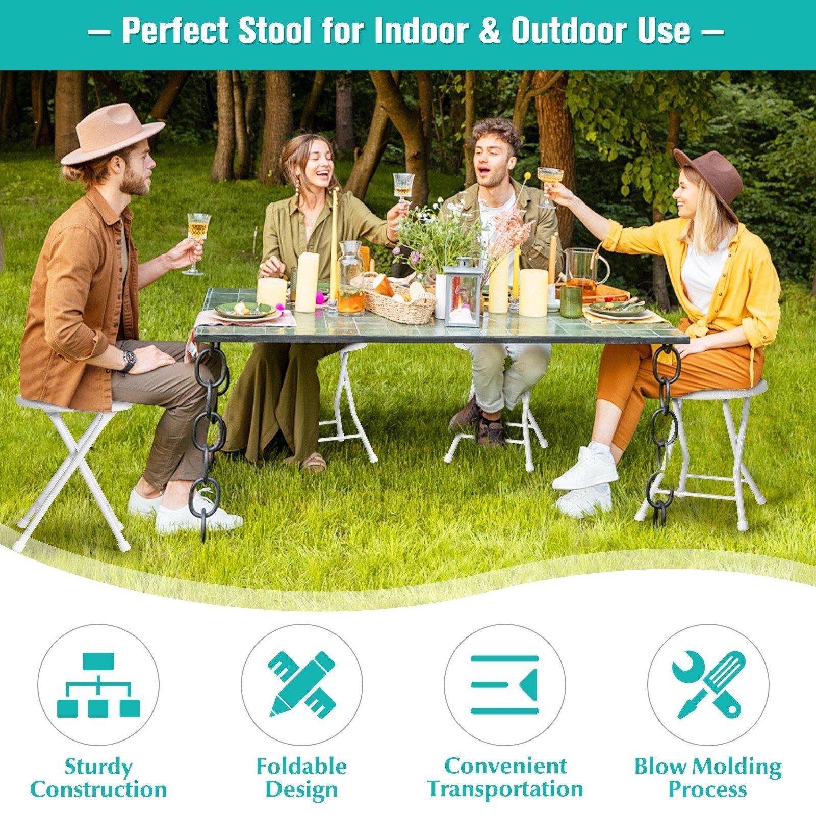 Set of 4 Folding Stool, Round Foldable Bar Stools - Giantexus