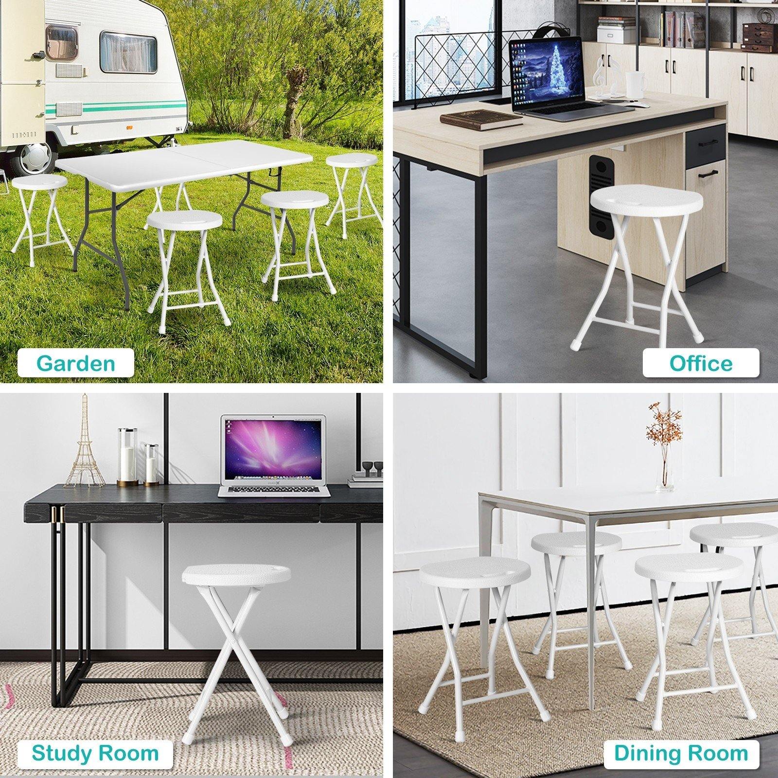 Set of 4 Folding Stool, Round Foldable Bar Stools - Giantexus