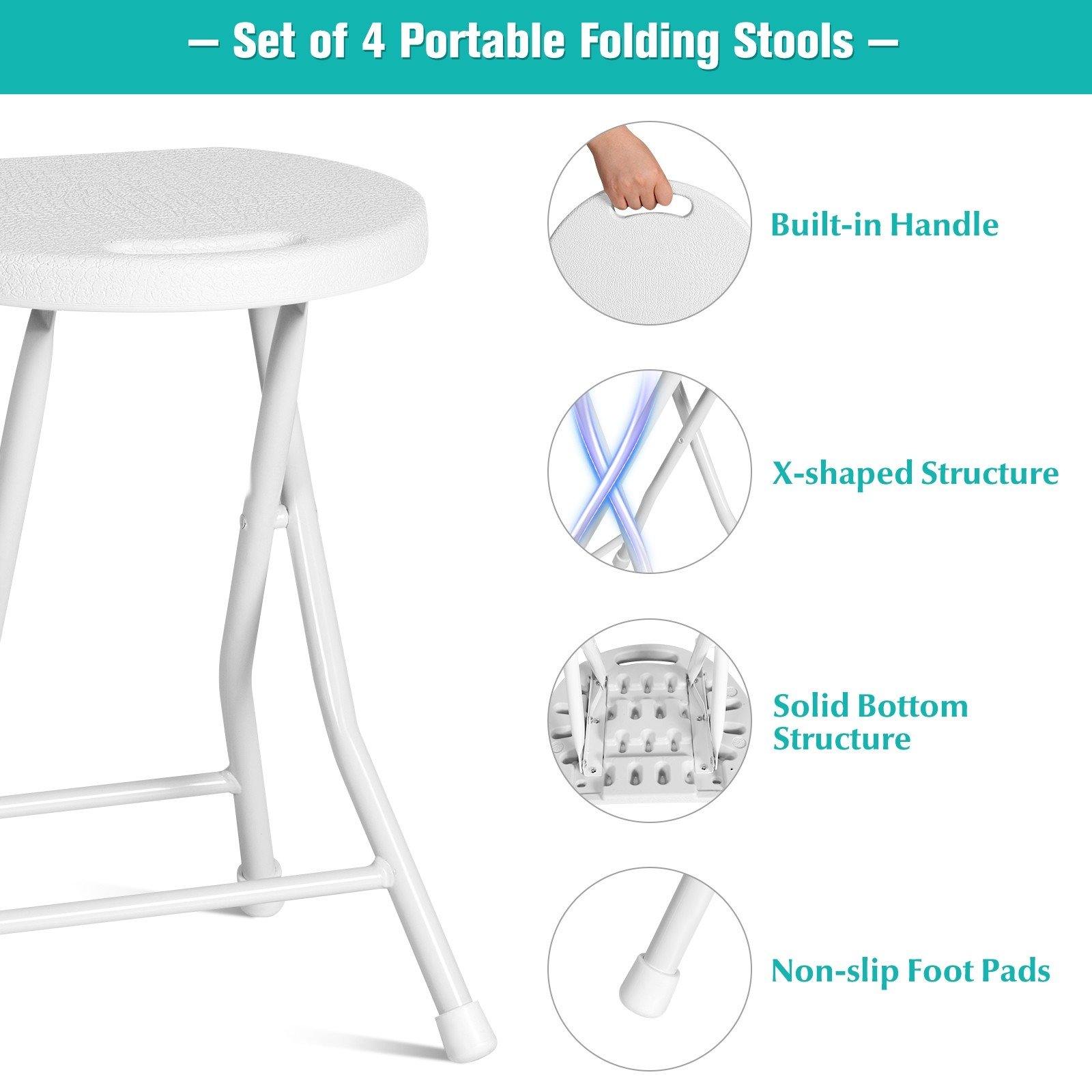 Set of 4 Folding Stool, Round Foldable Bar Stools - Giantexus