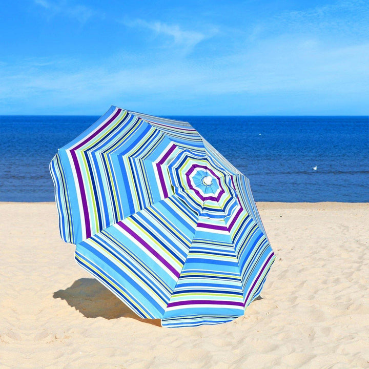 Giantex 7.2 Ft Beach Umbrella, Patio Sunshade Umbrella with Sand Anchor & Cupholder - Giantexus