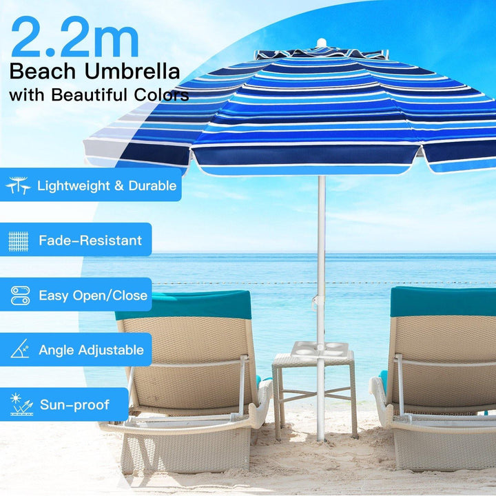 Giantex 7.2 Ft Beach Umbrella, Patio Sunshade Umbrella with Sand Anchor & Cupholder - Giantexus