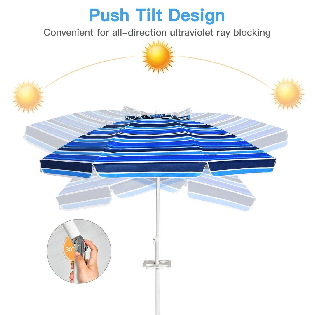 Giantex 7.2 Ft Beach Umbrella, Patio Sunshade Umbrella with Sand Anchor & Cupholder - Giantexus
