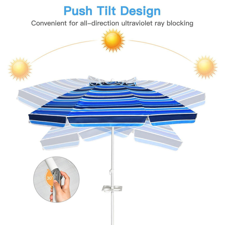 Giantex 7.2 Ft Beach Umbrella, Patio Sunshade Umbrella with Sand Anchor & Cupholder - Giantexus