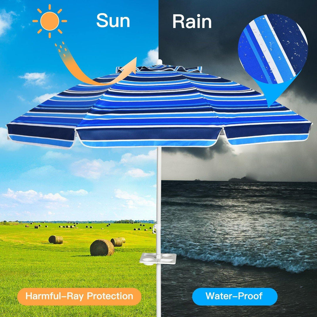 Giantex 7.2 Ft Beach Umbrella, Patio Sunshade Umbrella with Sand Anchor & Cupholder - Giantexus