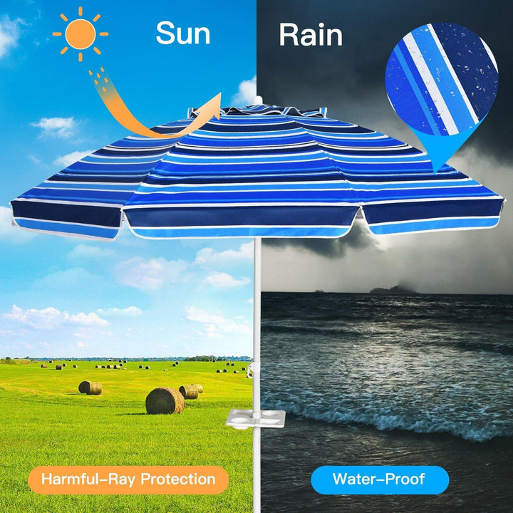 Giantex 7.2 Ft Beach Umbrella, Patio Sunshade Umbrella with Sand Anchor & Cupholder - Giantexus