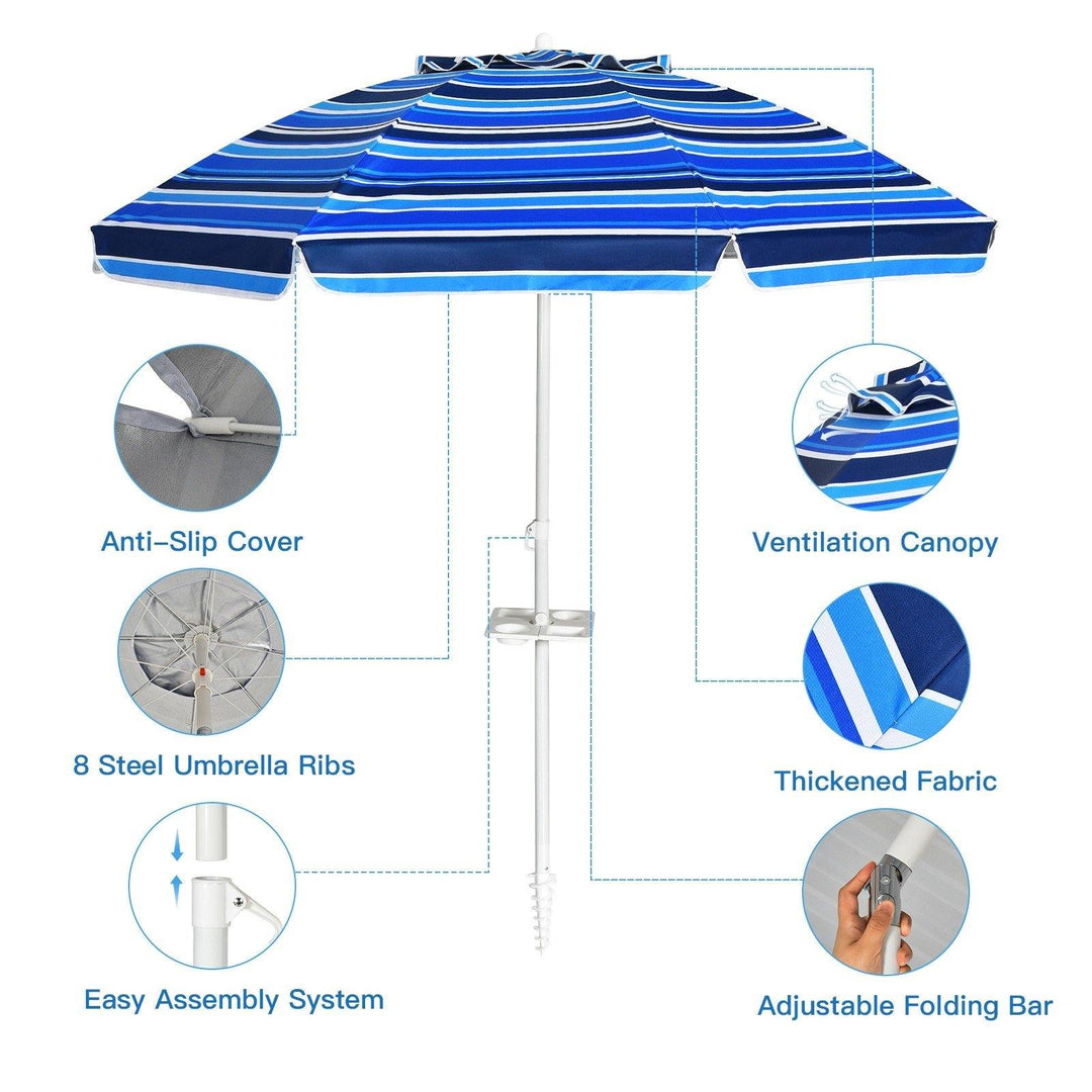 Giantex 7.2 Ft Beach Umbrella, Patio Sunshade Umbrella with Sand Anchor & Cupholder - Giantexus