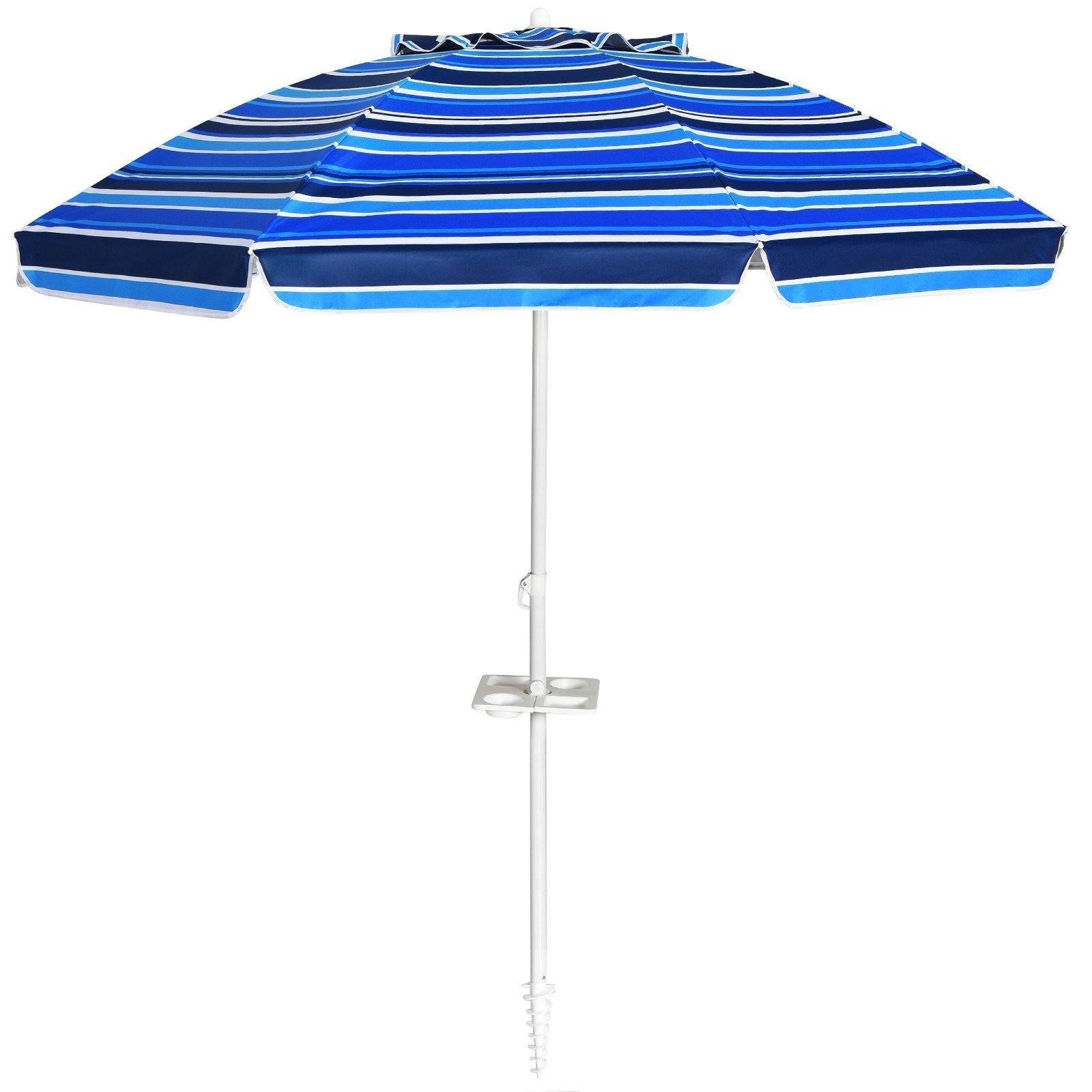 Giantex 7.2 Ft Beach Umbrella, Patio Sunshade Umbrella with Sand Anchor & Cupholder - Giantexus