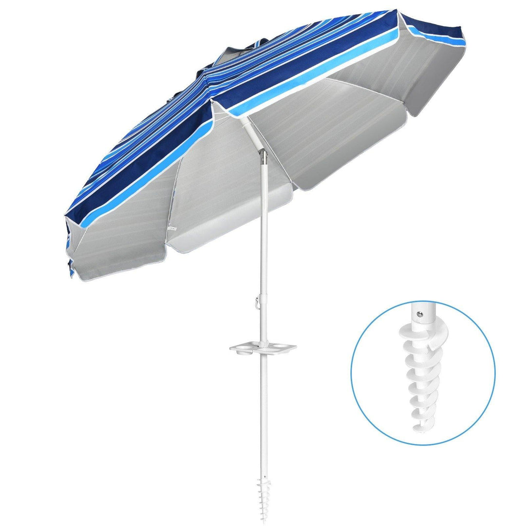Giantex 7.2 Ft Beach Umbrella, Patio Sunshade Umbrella with Sand Anchor & Cupholder - Giantexus