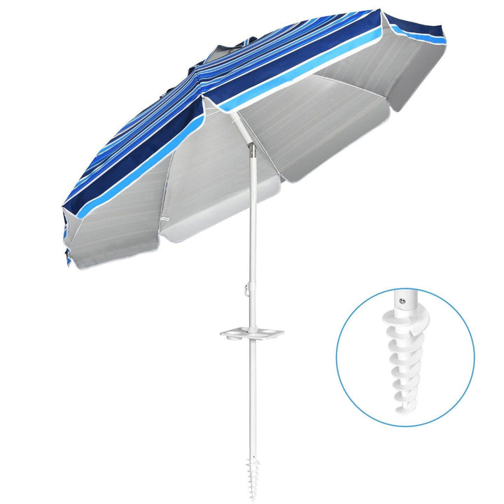Giantex 7.2 Ft Beach Umbrella, Patio Sunshade Umbrella with Sand Anchor & Cupholder - Giantexus