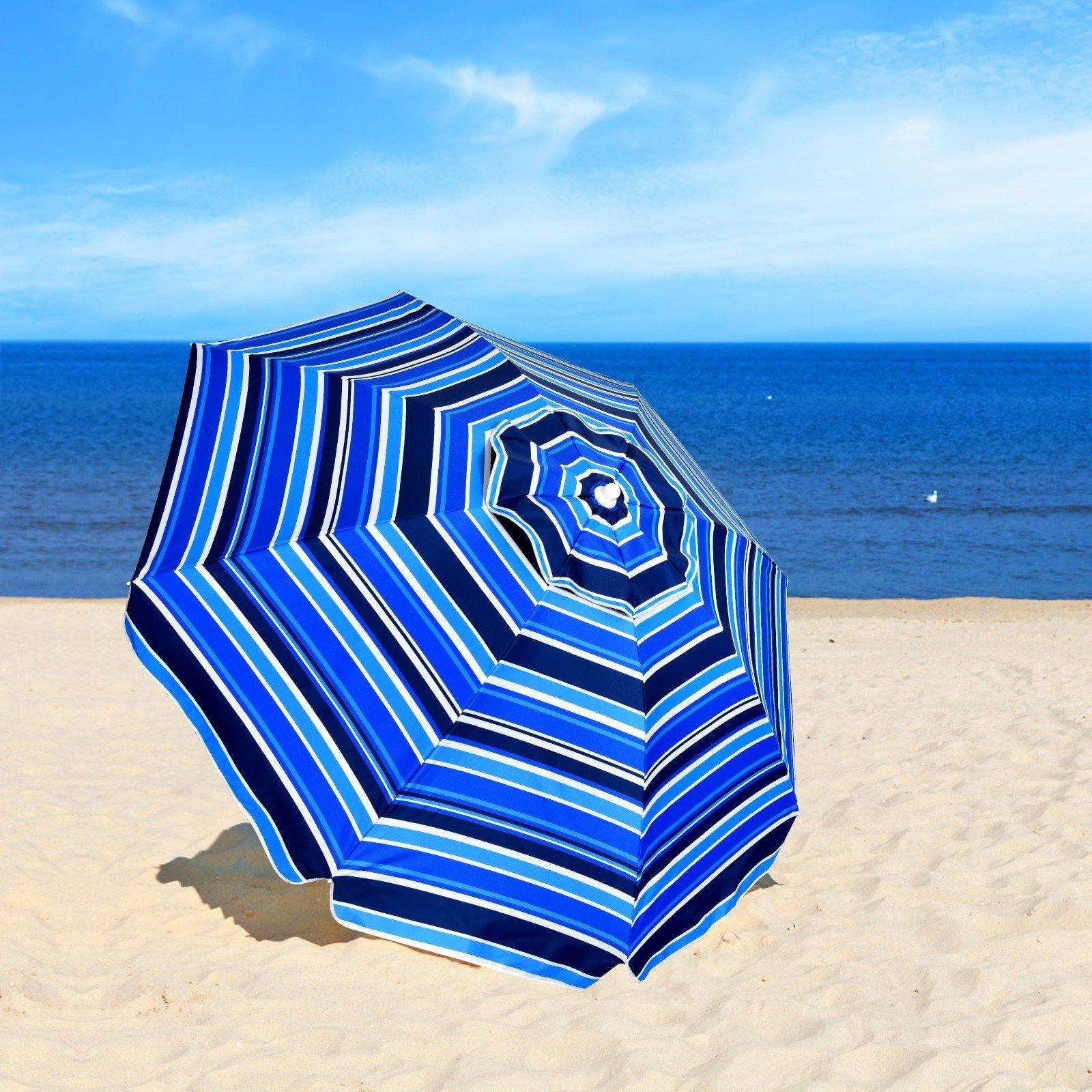 Giantex 7.2 Ft Beach Umbrella, Patio Sunshade Umbrella with Sand Anchor & Cupholder - Giantexus