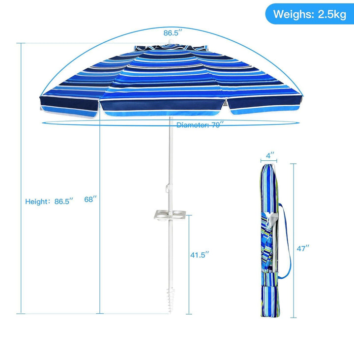 Giantex 7.2 Ft Beach Umbrella, Patio Sunshade Umbrella with Sand Anchor & Cupholder - Giantexus