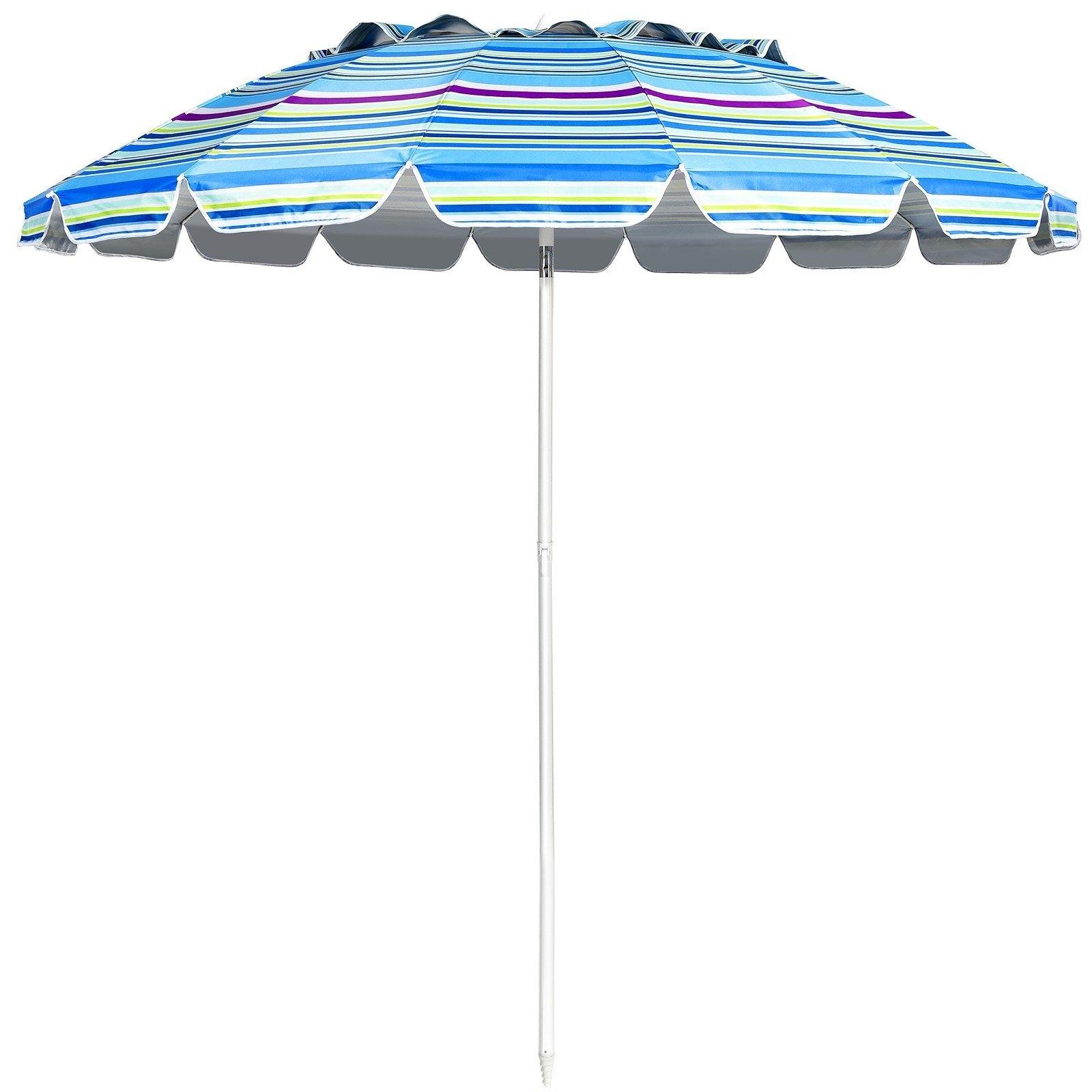 8 Ft Beach Umbrella, Patio Sunshade Umbrella with Sand Anchor & Tilt Mechanism, 16 Fiberglass Ribs - Giantexus