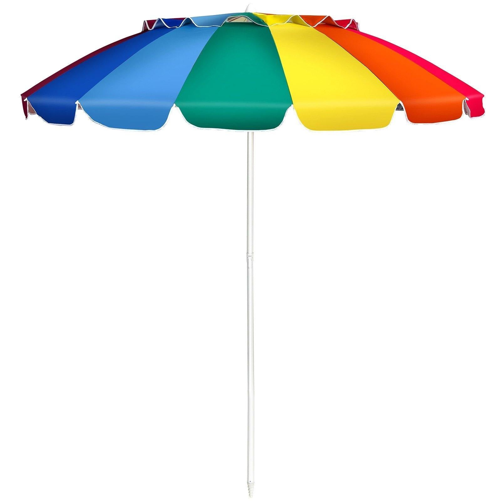 8 Ft Beach Umbrella, Patio Sunshade Umbrella with Sand Anchor & Tilt Mechanism, 16 Fiberglass Ribs - Giantexus