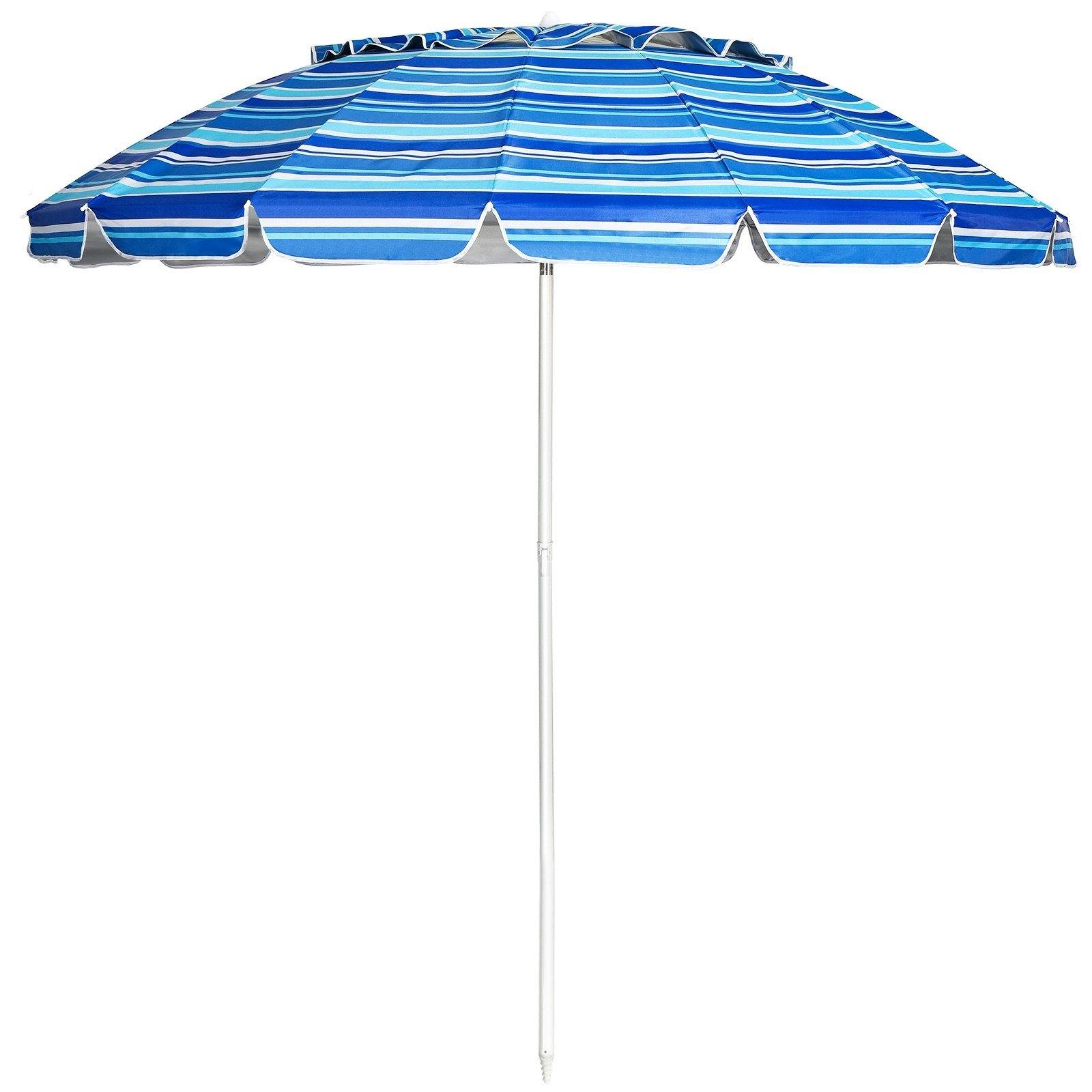 8 Ft Beach Umbrella, Patio Sunshade Umbrella with Sand Anchor & Tilt Mechanism, 16 Fiberglass Ribs - Giantexus