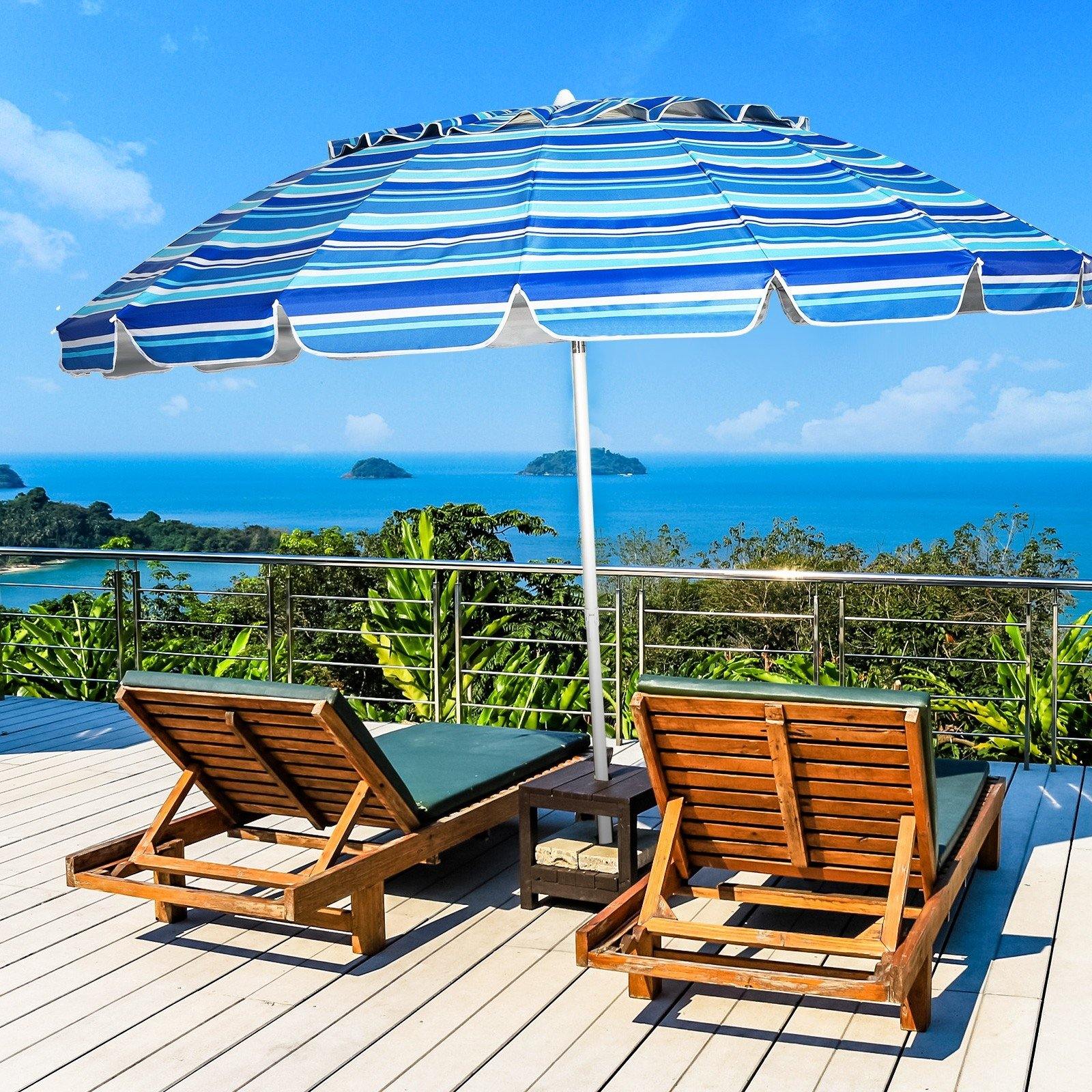 8 Ft Beach Umbrella, Patio Sunshade Umbrella with Sand Anchor & Tilt Mechanism, 16 Fiberglass Ribs - Giantexus